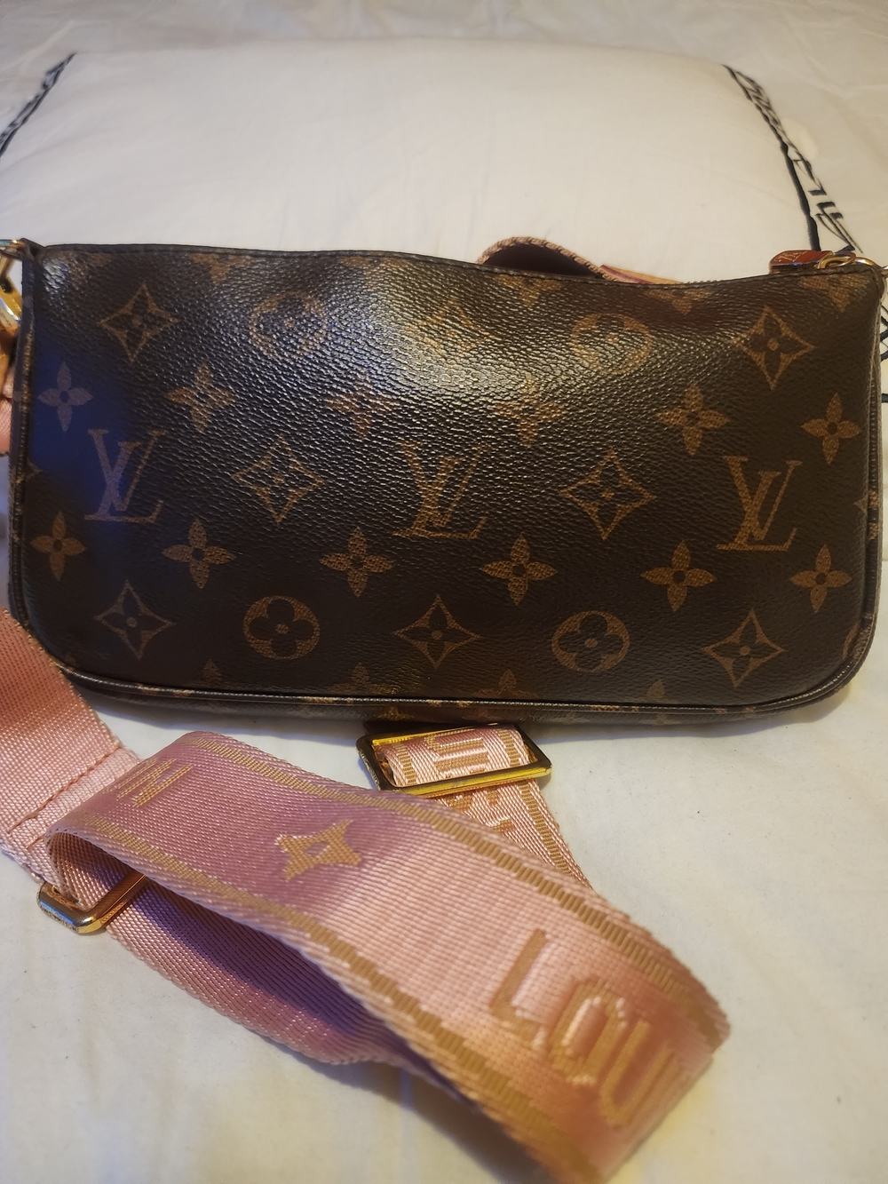 Louis Vuitton Monogram Crossbody Bag with Pink Strap - Picture 2 of 5